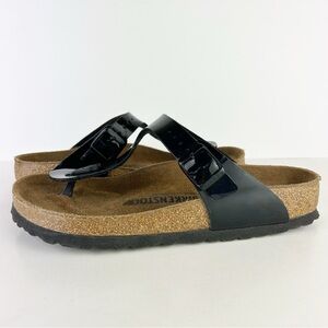 Birkenstock Gizeh Birko-Flor Black Patent Thong Boho Sandals EU 38 US Ladies 7